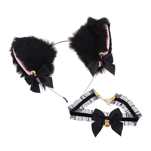 TINEASUR Stirnband-Kragen-Set Katzenohr-Haarband Spitzenschleife und Glöckchen Festival-Haarband für Cosplay für Partys und Hochzeiten von TINEASUR