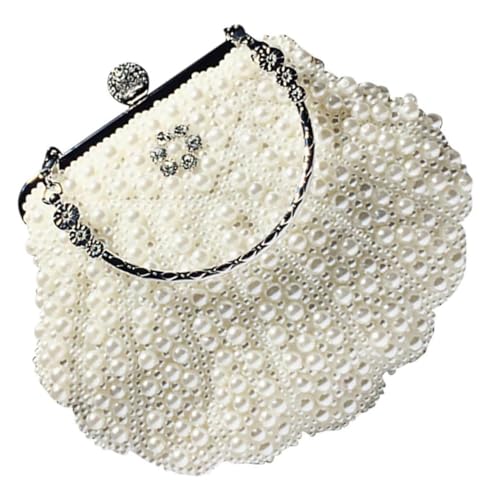 TINEASUR 1 Stück Retro Perlen Handtasche Damen Vintage Umhängetasche mit Schulterkette für Dating Casual und Freizeit Clutch für Besondere Anlässe Muscheltasche Shell von TINEASUR