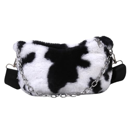 TINEASUR Kuhmuster Schultertasche Für Damen Plüschtasche Winter Messenger Handtasche Aufbewahrungstasche Für Reisen Einkaufen Schule Leichte Umhängetasche von TINEASUR