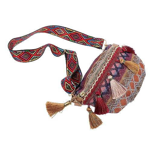 TINEASUR Verstellbare Bauchtasche Für Damen Ethnischer Stil Praktische Umhängetasche Mit Verstellbarem Gürtel Für Alltag Shopping Und Freizeit Kleiner Robuster Rucksack Weinrot von TINEASUR