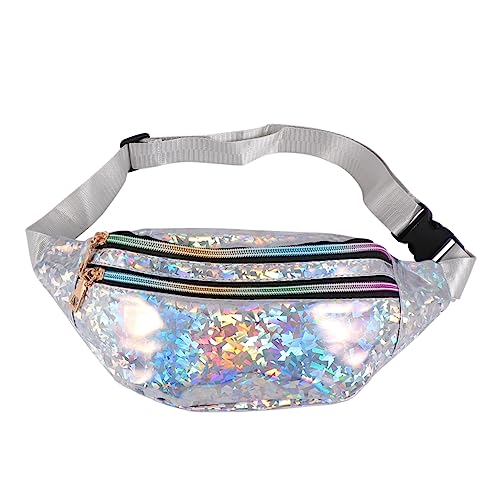 TINEASUR wasserdichte Hüfttasche Aus Pu Mit Pailletten-Design Brusttasche Für Damen Und Mädchen Reißverschluss-Tasche Mit Ausreichend Für Täglichen Bedarf Silber von TINEASUR