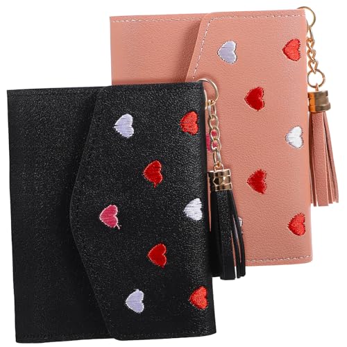 TINEASUR 2stücke Damen Geldbörse Mit Herzstickerei Pu Fächer Für Karten Und Münzen Für Und Einkaufen von TINEASUR