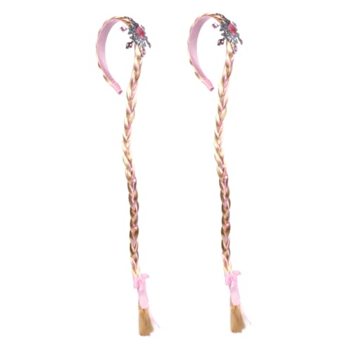 TINEASUR 2 Stk Stirnbandperücke für halloween haarschmuck kinderperücken fasching haarschmuck Haarband Haarclips Accessoires zum Anziehen lange anziehperücke Stoff Rosa von TINEASUR