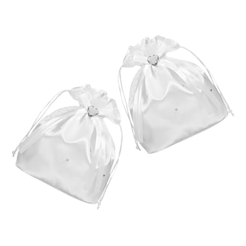 TINEASUR 2 Stück Teiliges Braut Geldbeutel Weiß Satin mit Herzstrass Bindeband Leichte Handtasche für Braut Western Hochzeit Praktische Abendtasche für Geld Karten Erinnerungen von TINEASUR