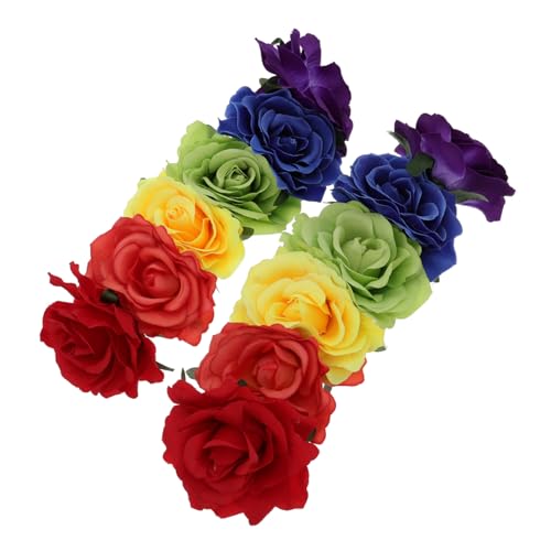 TINEASUR 2 Stück Teiliges Regenbogen rosen haarband Elastisch Leicht Zartes Blumenkopfschmuck für Mädchen und Erwachsene Komfortabel Halloween Kostüm accessoire von TINEASUR