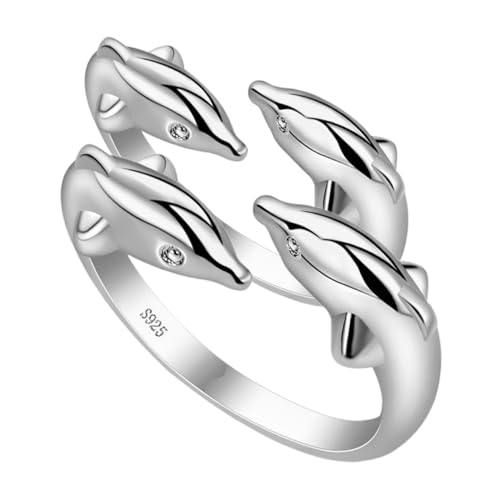 TINEASUR 2 Stücke Verstellbarer Doppel-delfin Ring aus Kupfer Offener Damenring mit Charmantem Meeres-design Komfortabel Langlebig und Stilvoll Schmuckgeschenk für Frauen und Mädchen von TINEASUR
