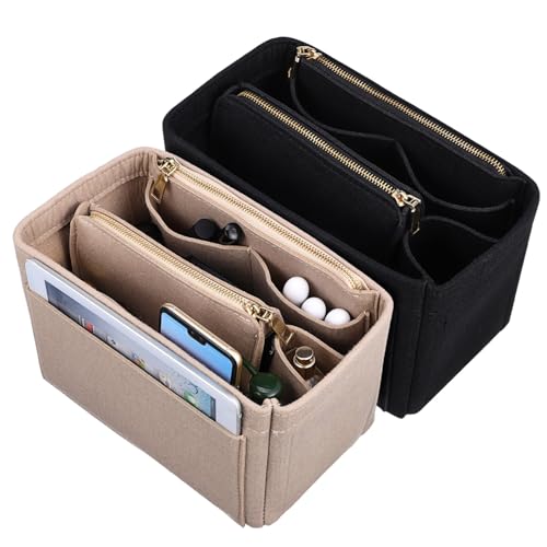 TINEASUR 2 Stück Taschenorganizer Aus Filz Geldbörsen Organizer Mit Reißverschluss Einsatz Für Handtaschen Großes Fassungsvermögen Für Reisen Und Alltag von TINEASUR