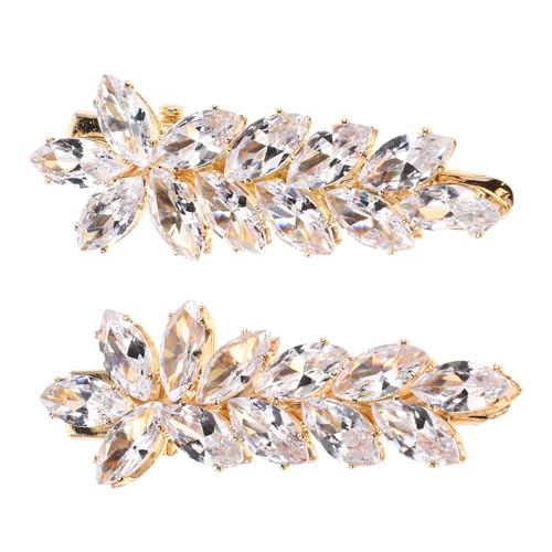 TINEASUR 2St Zirkon-Haarnadel Frauenkostüm Blumendekoration Salon Feder Couplet Haarspange für Damen Haarspange mit Strasssteinen niedliche Haaraccessoires französische Haarspangen Golden von TINEASUR