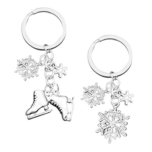 TINEASUR 2st Schlüsselanhänger Schlüsselbund Silbernes Medaillon Hängender Anhänger Eiskunstlauf Schnee-anhänger Schneeflocken-Skate-anhänger Legierung von TINEASUR