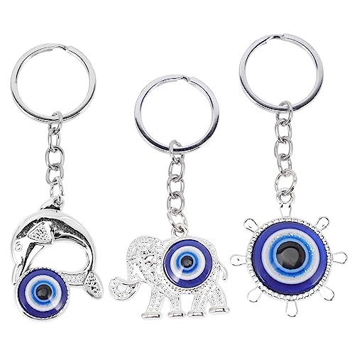 TINEASUR 3 Stück Blaue Augen Schlüsselanhänger Böser Blick Perlen Autoschlüssel Schlüsselanhänger Böser Blick Elefant Schlüsselanhänger Auto Schlüsselanhänger Delphin Truthahn Böser von TINEASUR