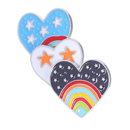 TINEASUR 3stücke Herzförmige Anstecknadel Mit Regenbogen-stern-muster Dekorative Brosche Aus Legierung Für Kleidung Rucksäcke Hüte Vielseitige Accessoires Für Jeden Anlass von TINEASUR