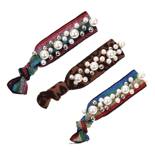 TINEASUR 3 Stück Teiliges Perlen Haargummi Elastisch Langlebige Haarbänder mit Leopardenmuster Dehnbar Modischer Haarschmuck für Damen und Mädchen für Alltag und Zöpfe von TINEASUR