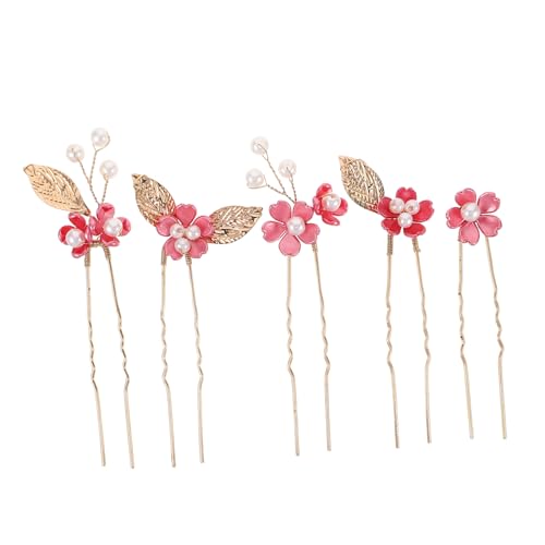 TINEASUR Handgefertigter Haarschmuck Für Die Braut 5er-set Rosarote Blumen Haarspangen Für Die Hochzeit Für Frauen von TINEASUR