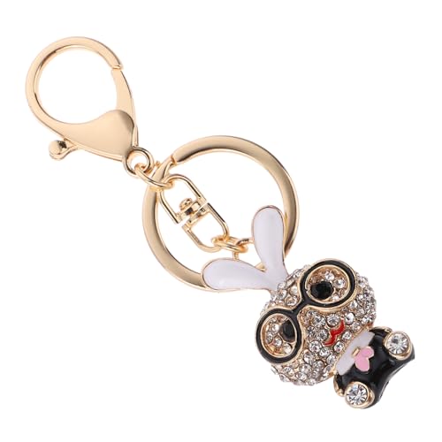 TINEASUR Brille Hase Ornament süße Tragetasche Geldbeutel-Schlüsselanhänger Autotasche Hasen- Bunny hasenscheisse Auto-Schlüsselanhänger Schlüsselanhänger aus Metall Strasssteine Black von TINEASUR