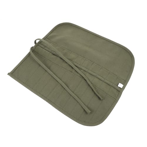 TINEASUR Canvas Stifterolle Fächer Tragbares Federmäppchen aus Robustem Segeltuch Kratzfest Vielseitig für Bleistifte und Pinsel für Künstler Schule und Büro in Militärgrün von TINEASUR