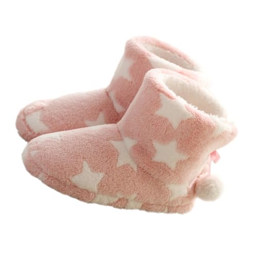 TINEASUR Damen Plüsch Winterboots mit Sternenmuster Warme Rutschfeste Knöchelhohe Hausschuhe Gefüttert Kuscheliger Baumwollstoff für Indoor und Kalte Tage Modisch und von TINEASUR