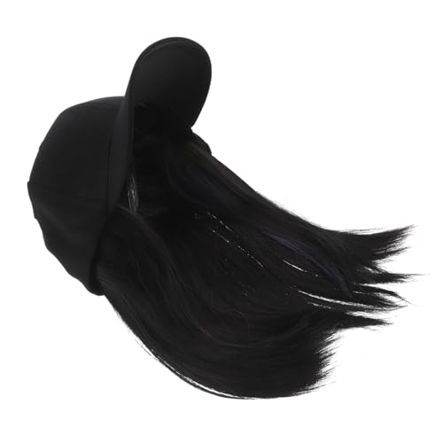 TINEASUR Baseballmütze Für Damen Mit Befestigten Haarsträhnen Verstellbare Schwarze Cap Mit Kunsthaar Trendige Mütze Für Alltag Und Partys von TINEASUR