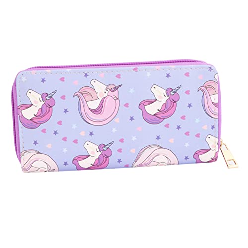 TINEASUR Farbenfroher Einhorn Geldbeutel Mit Fächern Pu- Für Damen Und Mädchen Lange Reißverschlusstasche Mit Cartoon- Für Reisen Und Einkäufe von TINEASUR
