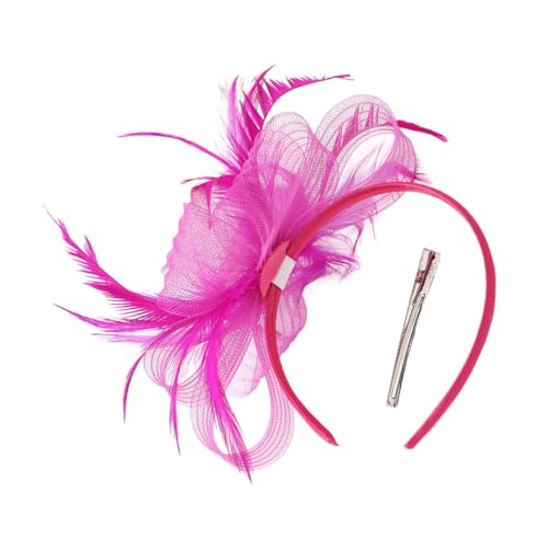 TINEASUR Fascinator Haarreif und Haarklammer Damen Leichter Vielseitiger Fascinator Hut für Hochzeit Teeparty Masquerade und Festliche Anlässe Komfortabel und Modisch Abnehmbar Rosa von TINEASUR