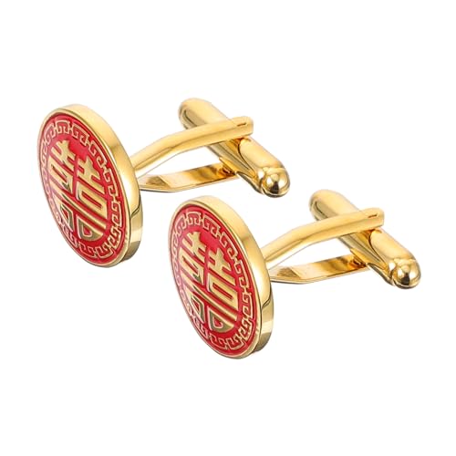 TINEASUR Goldene Chinesische Manschettenknöpfe für Herren Hochwertige Cufflinks für Hochzeiten und Partys Einzigartiges Design mit Doppel Glückssymbol von TINEASUR