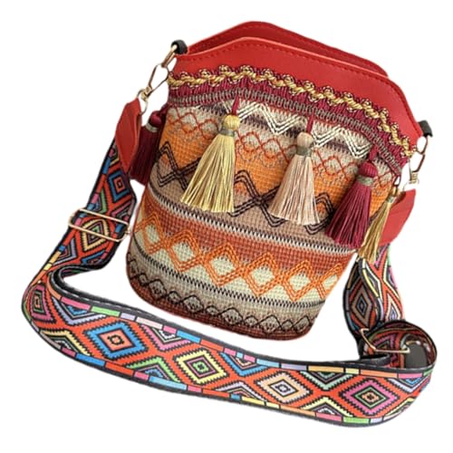 TINEASUR Schultertasche Für Damen Stoff Mit Stickerei Reißverschluss Umhängetasche Ethno-stil Handytasche Münzen Karten Schlüssel Reisen Einkaufen von TINEASUR