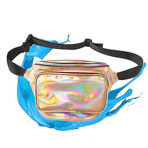 TINEASUR Hologramm Bauchtasche Damen Wasserdicht Neon Hüfttasche Mit Verstellbarem Gurt Und Vorderem Fach Gold Ideal Für Festivals Reisen Und Sport Aktivitäten von TINEASUR