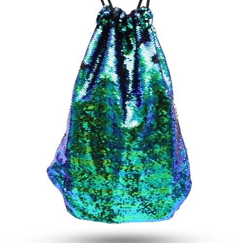 TINEASUR Pailletten-Tasche Mit Kordelzug Turnbeutel Pailletten Kordelzugtasche Mit Innentasche Rucksack Für Spaziergänge Grün von TINEASUR