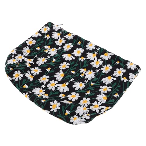 TINEASUR Reise-Make-up-Tasche Mit Blumen- Und Gänseblümchen-Stickerei Große Kulturtasche Aus Segeltuch Für Mädchen von TINEASUR