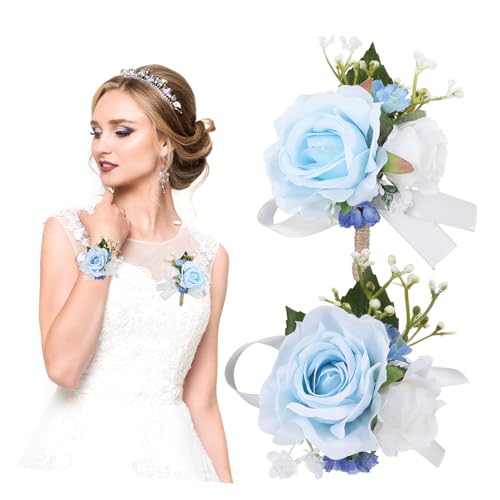 TINEASUR Rosenblüten Corsage und Boutonniere mit Elastischem Armband und Anstecknadel Eleganter Floraler Handgelenksblumen Schmuck für Hochzeit Abschlussball und Festliche Anlässe von TINEASUR