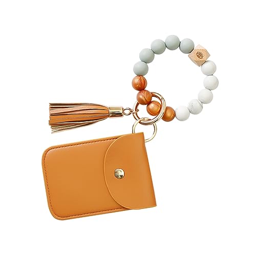 TINEASUR Schlüsselring Armband Mit Kartentasche Perlen-Design Kartenhalter Schlüsselanhänger- Für Hochzeit Party Alltag Für Ausweis Kreditkarte Bargeld Tragen Am Handgelenk Tasche von TINEASUR