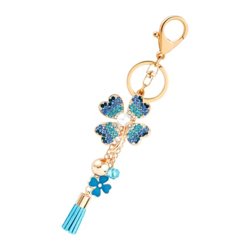 TINEASUR 1stücke Rhinestone Quasten Schlüsselanhänger Vierblättrige Kleeblatt-Tasche Deko Kreatives Schlüsselzubehör Für Handtaschen Und Auto Blau von TINEASUR