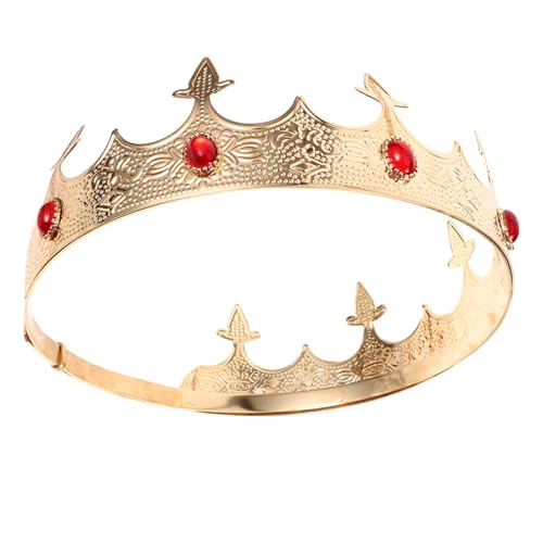 TINEASUR Prunkvolle Vintage Krone Für Männer Cosplay Crown Für Partys Halloween Und Bühnenauftritte Goldene Krone Mit Roten Diamanten Passend Für Köpfe von TINEASUR