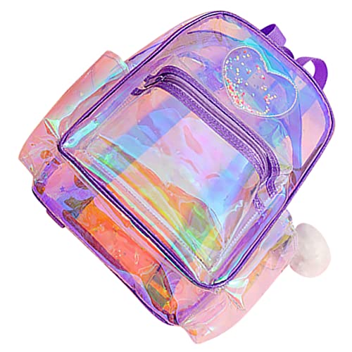 TINEASUR Transparenter Rucksack Mit Herzmuster Für Damen Mädchen PVC Freizeitrucksack Große Kapazität Für Zoo Park Reisen Praktischer Schulrucksack in Violett von TINEASUR