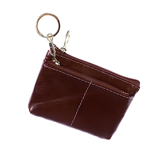 TINEASUR Vintage Geldbörse Damen Aus Leder Charmantes Zweigeteiltes Münzfach Mit Schlüsselring Großer Stauraum Doppelreißverschluss Braun von TINEASUR