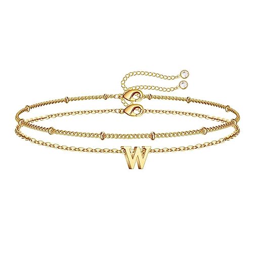 Armband Damen Mädchen, 14k Vergoldet Armband Gold mit W Buchstaben Set Damen Armbänder Personalisiert Schmuck Jahrestag Weihnachten Muttertag Geburtstag Geschenke für Frauen Mädchen Mama Oma Kinder von TINGN