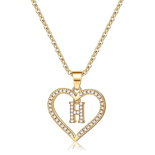 Herz Kette Damen Mädchen mit Buchstaben, 14K Vergoldet Buchstaben Kette Gold Halskette Damen mit H Cz Initialen Anhänger Schmuck Personalisierte Jugendweihe Geschenke für Frauen Freundin Mädchen von TINGN