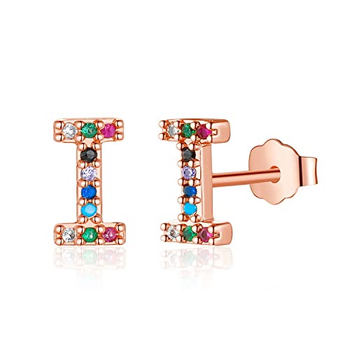 Ohrstecker Silber 925 Damen, Ohrringe Silber 925 Stecker Medizinische Ohrstecker Rosegold Piercing Ohr Regenbogen Cubic Zirkonia I Buchstaben Ohrstecker Personalisierte Geschenke für Frauen Mädchen von TINGN