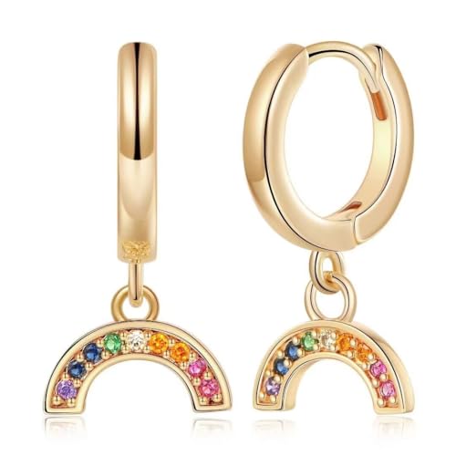 Regenbogen Huggie Hoop Ohrringe für Frauen, 925 Sterling Silber Post zierlich bunten Regenbogen Ohrringe hypoallergen Gold plattiert Ohrringe für Frauen Teenager Mädchen Schmuck Geschenke von TINGN