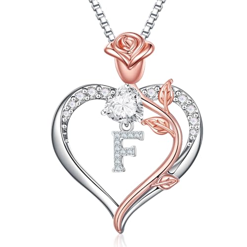 TINGN Kette mit Buchstaben Halskette Damen, Silber Herz Initiale Kette F Damen Silber Buchstaben Kette Mädchen Halskette Geburtstag Geschenke für Frauen Freundin Halskette Damen Mutter Geschenke von TINGN