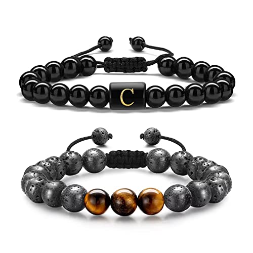 TINGN Geschenke für Männer Armband, Lavagestein Tigerauge Armband für Herren Naturstein Armband Herren Ätherisches Öl Diffusor Armband Perlen Armbänder für Herren Schmuck Geschenke für Herren (C) von TINGN