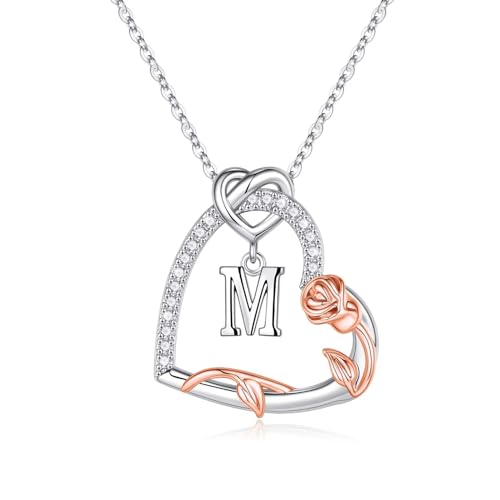 TINGN Kette für Freundin, Geschenke für Frauen, Geschenk Freundin Geburtstag, Heart Necklace, Kette Damen,Kette Mit M Buchstaben, Halskette Damen Silber von TINGN