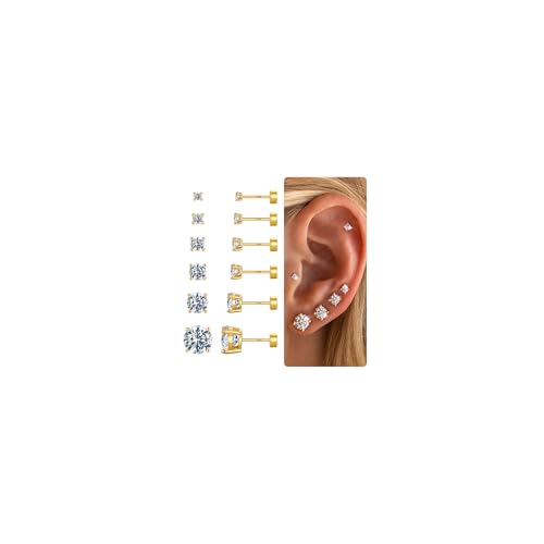 TINGN 6 Paar Ohrstecker Silber 925 für Damen Herren Klein Flatback Ohrstecker Piercing CZ/Perlen/Runde Kugelschraube Flat Back Knorpel Ohrringe Set TINGN 6 Paar Ohrstecker Silber 925 für Damen Herren Klein Flatback Ohrstecker Piercing CZ/Perlen/Runde Kugelschraube Flat Back Knorpel Ohrringe Set von TINGN