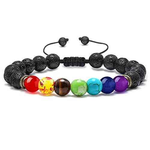 TINGN Geschenke für Männer Armband Herren, 7 Chakren Lavagestein Angst Armband Atherisches Öl Diffusor Stein Yoga Perlen Armbänder Damen Meditation Heilung Aromatherapie Armband für Männer Damen von TINGN