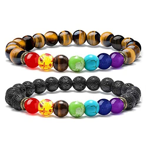 TINGN Chakra Perlen Armband Damen Herren, 8mm Lavastein Angst Armband Atherisches Öl Diffusor Natürlicher Stein Yoga Armband Perlen Armbänder Meditation Heilung Aromatherapie Armband für Frauen Männer von TINGN