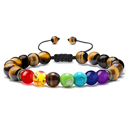 TINGN Chakra Armband Damen Herren, 7 Chakra Natürlicher Armband Tigerauge Armband Angst Armband Yaga Armband Edelstein Perlen Stressabbau Männer Frauen Armbänder Schmuck Geschenke für Männer Frauen von TINGN