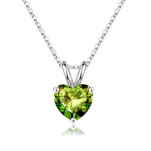 TINGN 925 Sterling Silber Herz Geburtsstein Halskette für Mädchen, August Geburtsstein Peridot Kette Schmuck Geburtstag Geschenke für Damen Mutter Freundin Mädchen Teenager von TINGN