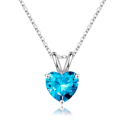 TINGN 925 Sterling Silber Herz Geburtsstein Halskette für Mädchen, November Geburtsstein Blautopas Kette Schmuck Geburtstag Geschenke für Damen Mutter Freundin Mädchen von TINGN