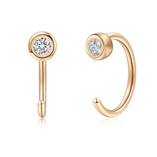 TINGN 925 Sterling Silber Ohrringe für Frauen, Zierliche Winzige Cubic Zirkonia Offene Huggie Halb Hoop Ohrringe Minimalistisch Gold Hypoallergene Ohrringe für Frauen Empfindliche Ohren von TINGN