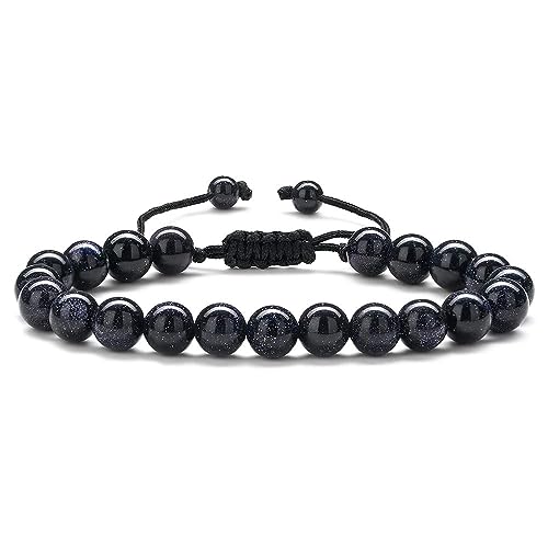 TINGN Herren Armband, Blaue Perlen Perlenarmbänder Herren Tigerauge Armband Verstellbar Natürlicher Yoga Armband Ätherisches Öl Angstzustände Aromatherapie Armbänder Herren Geschenke für Männer von TINGN