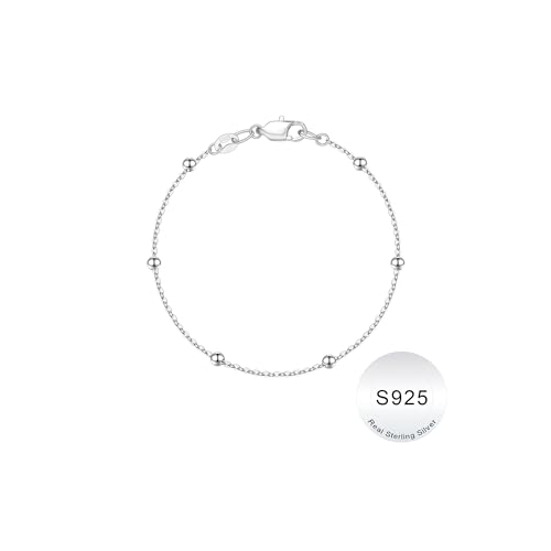 TINGN Armband Damen Silber, 925 Sterling Silber Armbänder 3mm Silberperlen Armbänder Ketten Armbander Stapelbare Dünn Kugelarmband für Damen Mädchen Geschenk für Frauen Freundin Mama (7in/17.5cm) von TINGN